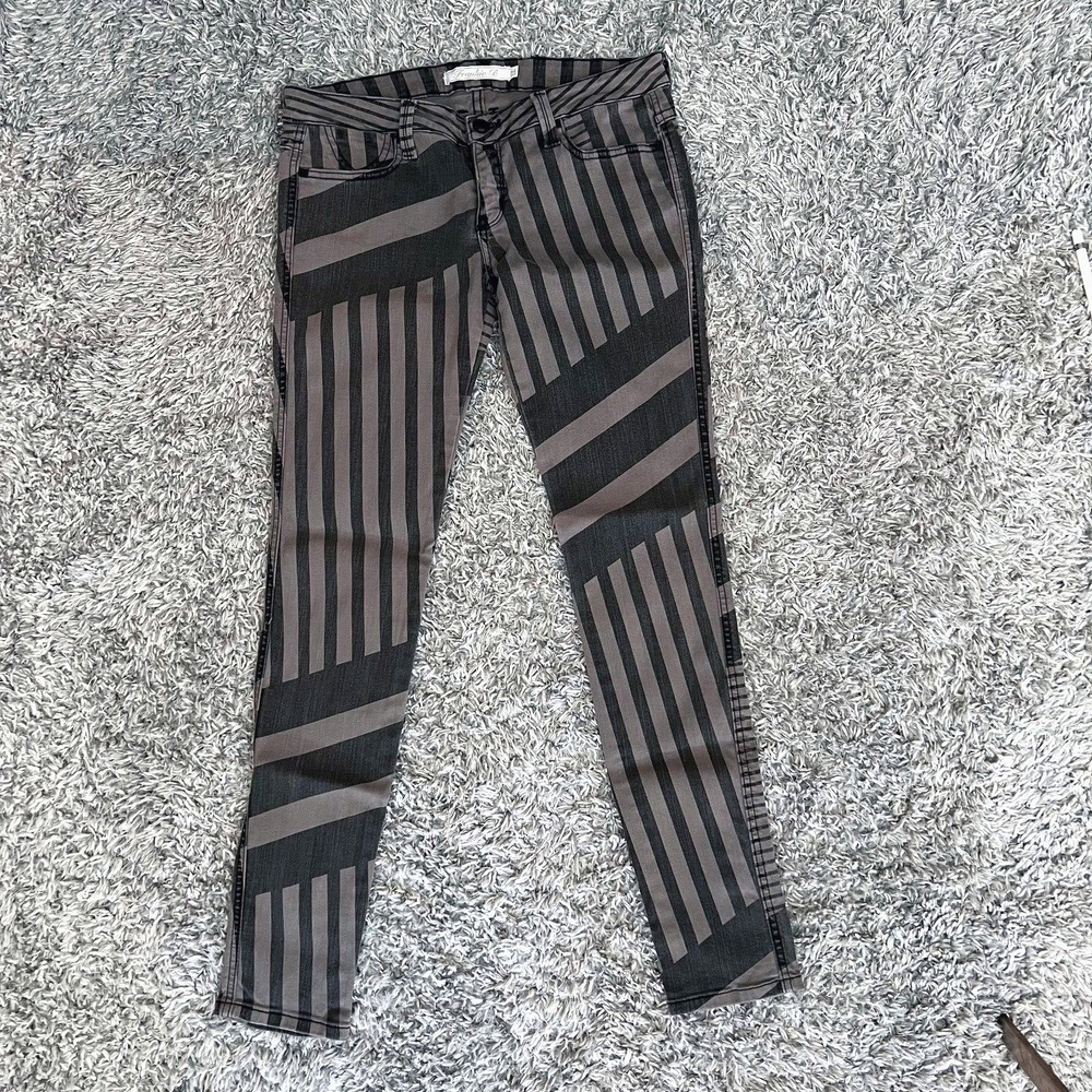 Frankie B Jeans Womens 27 Striped Denim Made in USA Y2K Funky Art Grunge Street